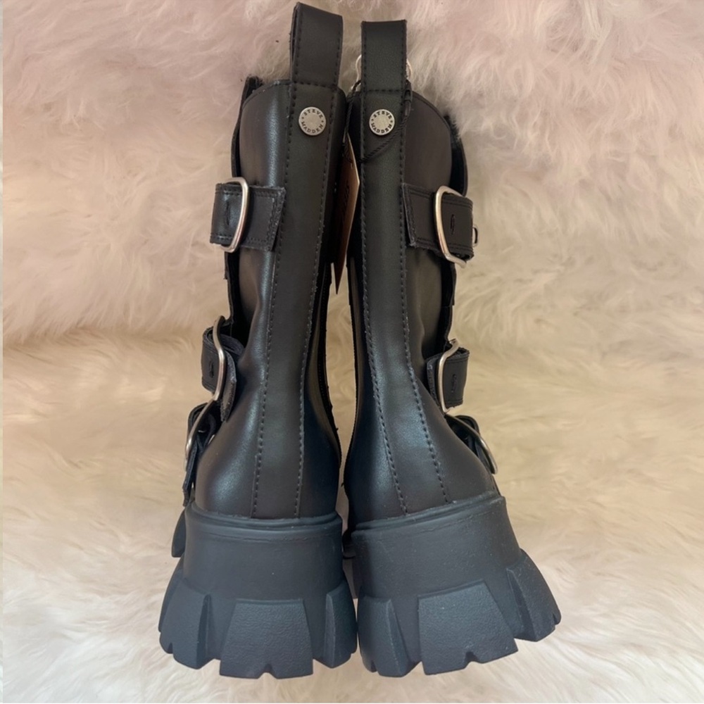 ❤️SOLD❤️ Steve Madden Chunky Sole Platform Moto Combat Boots in Black Leather - Picture 10 of 11